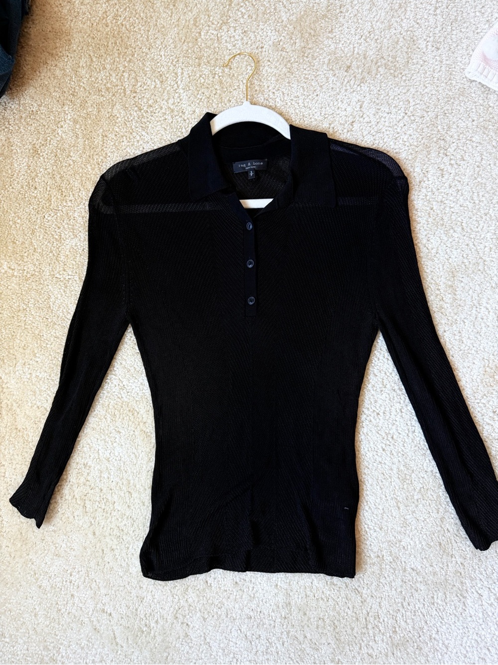 Rag&Bone Black Ribbed Long-Sleeve Polo Top Like New!